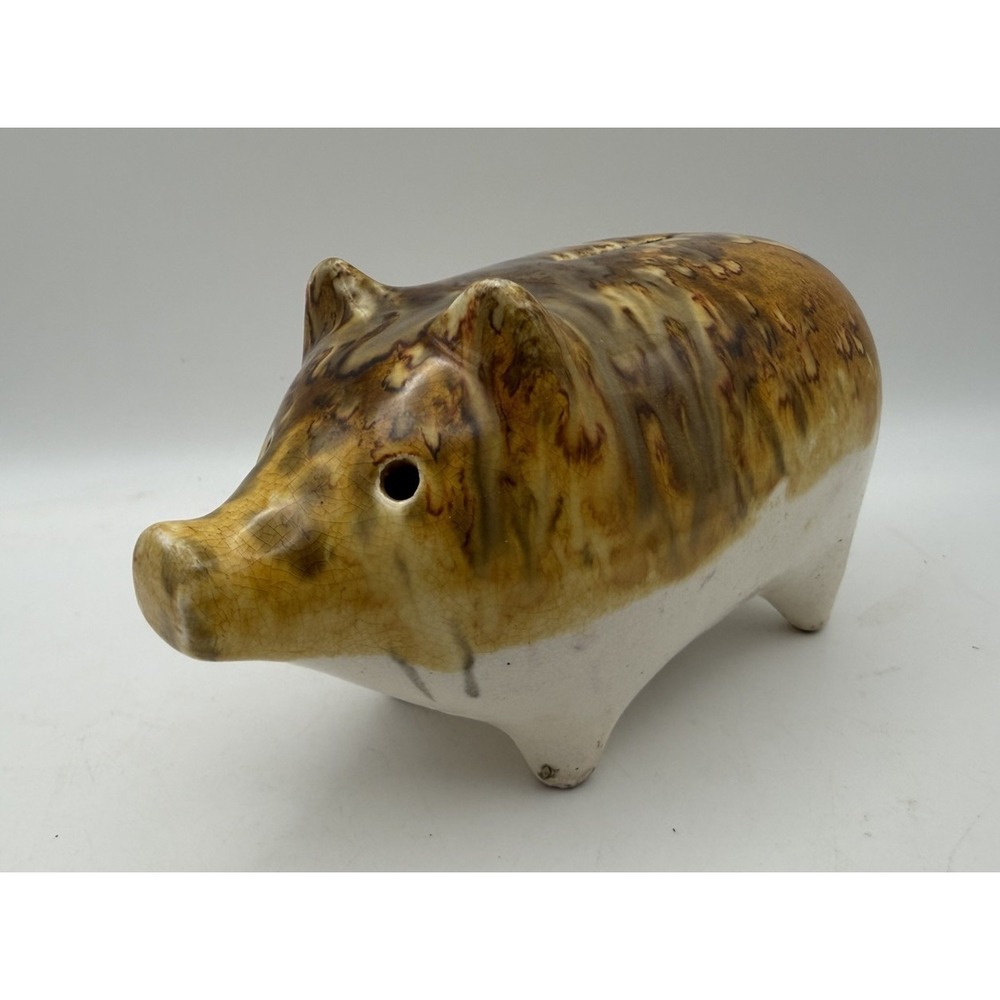 Vintage Stoneware Piggy Bank Hole Eye Drip Glaze Folk Art Ceramic Pig‎ Rustic